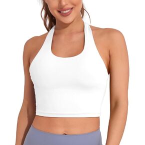 KerryKreey Womens Halter Workout Tops Support Padded Longline Sports Bra Crop Tank Yoga Bras Twist Gym Athletic Running Shirt