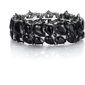 EVER FAITH Women's Wedding Party Jewelry Austrian Crystal 2 Layer Teardrop Stretch Bracelet for Her