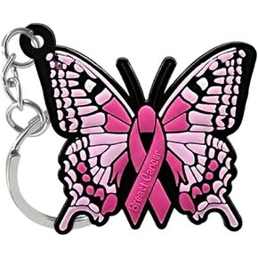 سلسلة مفاتيح على شكل فراشة بشريط زهري للتوعية بسرطان الثدي من بولوجمايز، سلسلة مفاتيح للسيارة، سلسلة مفاتيح وحامل للشنطة، اكسسوارات سيارة هدية للنساء والفتيات، زهري، F, زهري in Kuwait