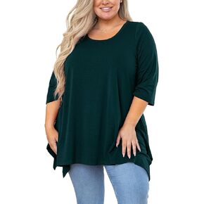 AusLook Plus Size Women's Tunic 3/4 Sleeve Clothes Swing Babydoll Top Side Split Crewneck Blouse Flowy Shirts M-5X