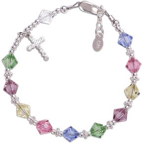 Children's Sterling Silver First Communion Rosary Bracelet with High End Crystals and CZ Cross (6-6.5") in Kuwait
