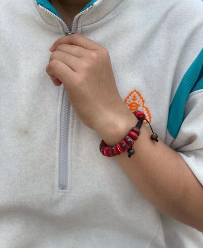 Tibetan Mala Embedded Medicine Wrist Mala for Meditation Handmade Draw String Silk Pouch in Kuwait