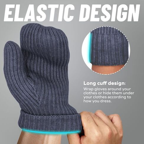 Whiteleopard Men's Women's Winter Gloves Warm Lining Elastic Cuff - Knit Stretchy Cold Weather Warm Knit Thick Gloves Mittens in Kuwait