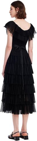 GOELIA Women's Off The Shoulder Ruffle Pleated Chiffon Long Maxi Black Dresses for Wedding Guest, Cocktail, Prom, Evening Party in Saudi Arabia