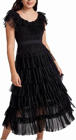 GOELIA Women's Off The Shoulder Ruffle Pleated Chiffon Long Maxi Black Dresses for Wedding Guest, Cocktail, Prom, Evening Party in Saudi Arabia