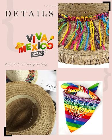Cinco de Mayo Straw Hat with Colorful Tassel Summer Seaside Holiday Outing Female Mexican Starw Hats for Women Men Adult in Kuwait
