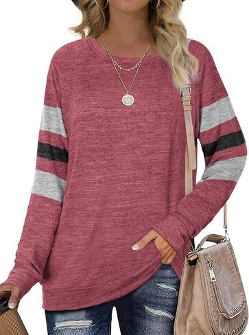 Geifa Sweatshirts for Women Crewneck Color Block Sweaters Long Sleeve Tunic Tops Fashion 2023 in Kuwait