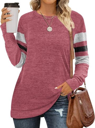 Geifa Sweatshirts for Women Crewneck Color Block Sweaters Long Sleeve Tunic Tops Fashion 2023 in Kuwait