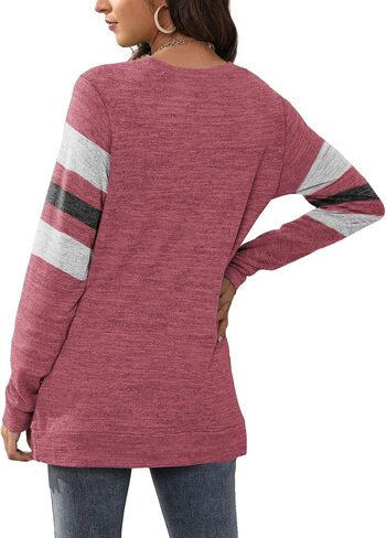 Geifa Sweatshirts for Women Crewneck Color Block Sweaters Long Sleeve Tunic Tops Fashion 2023 in Kuwait