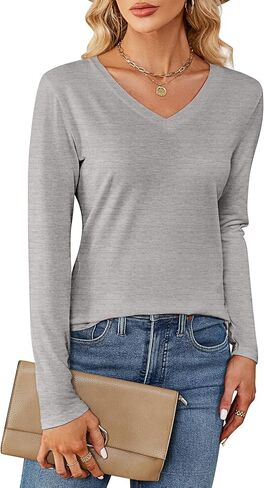 Ficerd 2 Pack Women's V Neck T Shirts, Short or Long Sleeve Tunic Tops Causal Summer Basic Shirts Solid Hem Tee Blouses in Kuwait