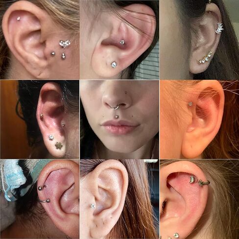 Drperfect 16G Cartilage Earring Stud Hoop for Women Men Stainless Steel Forward Helix Piercing Jewelry Lip Ring Rook Daith Conch Tragus Earring Set in Saudi Arabia