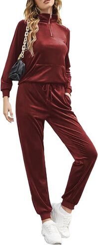 HOTOUCH Women's Velour Tracksuit Long Sleeve Sweatsuits Sets 2 Piece Half-Zip Sweatshirt Jogging Suits Outfits with Pocket in Kuwait