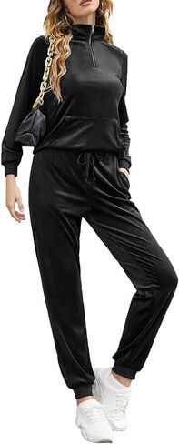 HOTOUCH Women's Velour Tracksuit Long Sleeve Sweatsuits Sets 2 Piece Half-Zip Sweatshirt Jogging Suits Outfits with Pocket in Kuwait