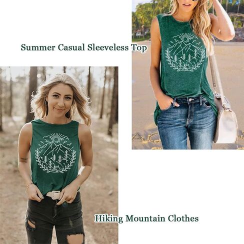 Women Hiking Camping Outdoor Tank Top Summer Mountain Nature Funny Graphic Print Round Neck Workout Athletic Sleeveless Tops in Kuwait