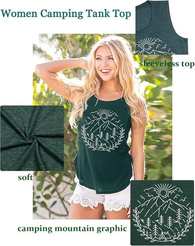 Women Hiking Camping Outdoor Tank Top Summer Mountain Nature Funny Graphic Print Round Neck Workout Athletic Sleeveless Tops in Kuwait