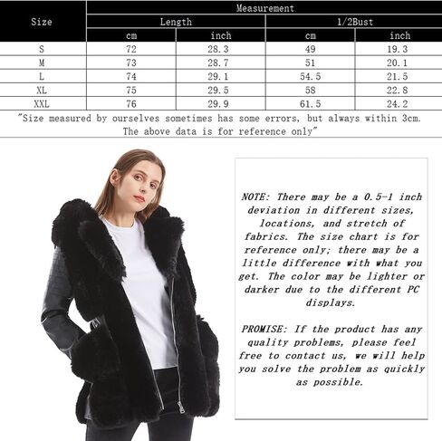 GRAN ORIENTE Women's Faux Leather Jacket with Faux Fur Lining and Collar Warm Winter Long Sleeve Coat Zipper Parka with Belt in Kuwait