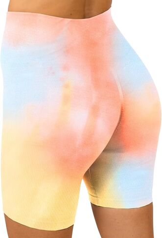 MAXXIM Women's High-Waisted Seamless Compression Biker Shorts - Tie Dye and Solid Ideal for Gym, Yoga, Running, and Fitness in Kuwait