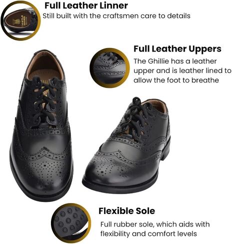 أحذية Ghillie Brogue Kilt الجلدية، أحذية زفاف اسكتلندية تقليدية وأزياء Highland تتميز بأربطة طويلة للغاية ونمط شرابات جلدية - صديق للبيئة مع لون نعل مطاطي - مقاسات سوداء -7-15 in Kuwait