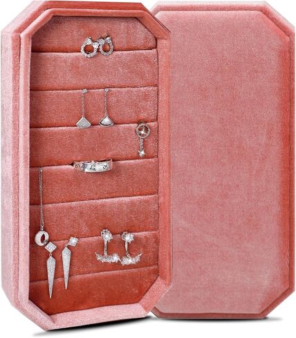 HCJEBX صندوق مجوهرات مخملي محمول منظم متعدد الوظائف حامل مجوهرات حامل حلق صندوق مجوهرات للسفر هدية مناسبة للنساء أو الفتيات (أزرق) in Kuwait