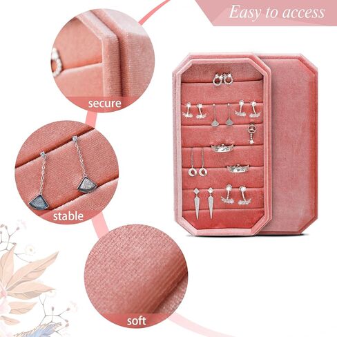 HCJEBX صندوق مجوهرات مخملي محمول منظم متعدد الوظائف حامل مجوهرات حامل حلق صندوق مجوهرات للسفر هدية مناسبة للنساء أو الفتيات (أزرق) in Kuwait