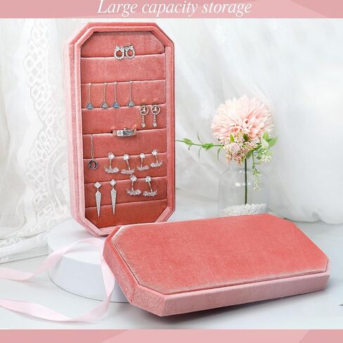 HCJEBX صندوق مجوهرات مخملي محمول منظم متعدد الوظائف حامل مجوهرات حامل حلق صندوق مجوهرات للسفر هدية مناسبة للنساء أو الفتيات (أزرق) in Kuwait