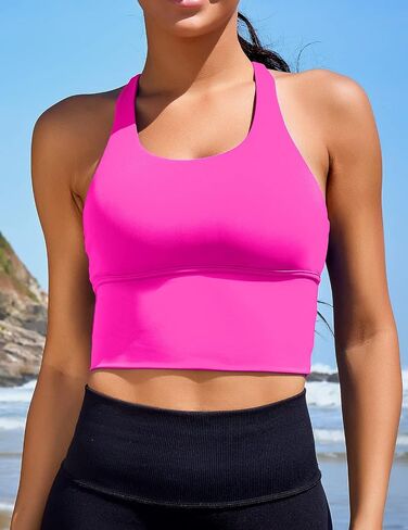 Women Sports Bras Longline Fitness Crop Tops Tank Gym Camisole Yoga Workout Running Shirts in Kuwait