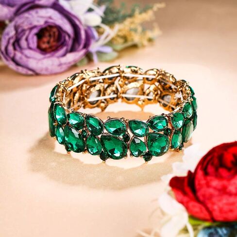 سوار نسائي من EVER FAITH لحفلات الزفاف مصنوع من الكريستال النمساوي مكون من طبقتين على شكل دمعة قابلة للتمدد من أجلها in Kuwait