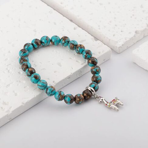 Llama Gifts for Women No Prob-Llama Bracelet,Purple Agate Beads Llama Charm,Llama Birthday Gift Alpaca Gifts for Llama Lovers in Kuwait