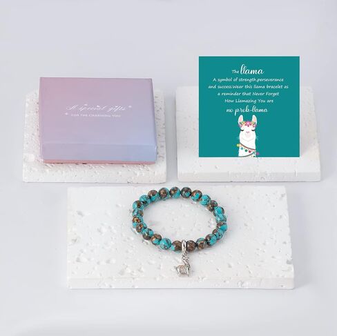 Llama Gifts for Women No Prob-Llama Bracelet,Purple Agate Beads Llama Charm,Llama Birthday Gift Alpaca Gifts for Llama Lovers in Kuwait