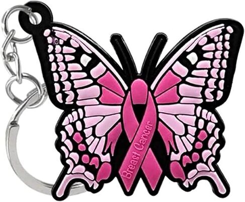 pologmase Pink Ribbon Butterfly Keychain Breast Cancer Awareness Hope keychain Bag Car Key Chain Ring Holder Bag Accessories Car Pendant Gift for Women and Girls in Kuwait