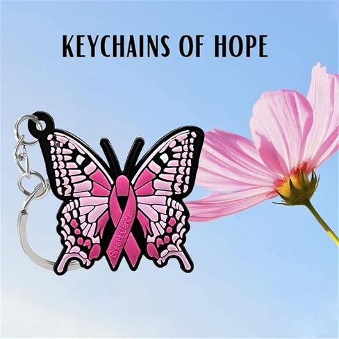 pologmase Pink Ribbon Butterfly Keychain Breast Cancer Awareness Hope keychain Bag Car Key Chain Ring Holder Bag Accessories Car Pendant Gift for Women and Girls in Kuwait