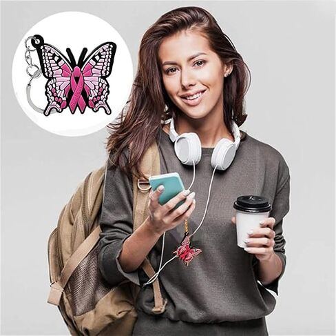 pologmase Pink Ribbon Butterfly Keychain Breast Cancer Awareness Hope keychain Bag Car Key Chain Ring Holder Bag Accessories Car Pendant Gift for Women and Girls in Kuwait