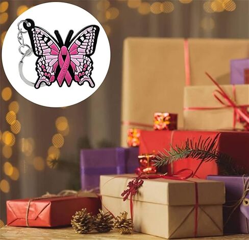 pologmase Pink Ribbon Butterfly Keychain Breast Cancer Awareness Hope keychain Bag Car Key Chain Ring Holder Bag Accessories Car Pendant Gift for Women and Girls in Kuwait