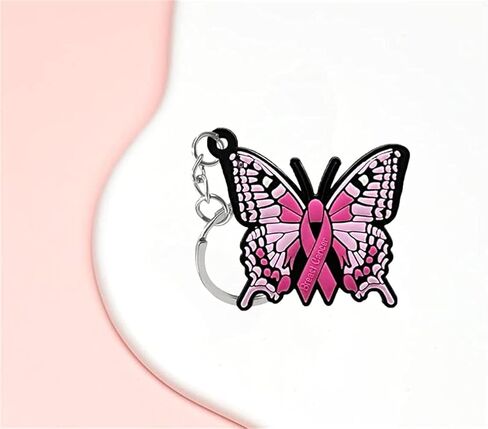 pologmase Pink Ribbon Butterfly Keychain Breast Cancer Awareness Hope keychain Bag Car Key Chain Ring Holder Bag Accessories Car Pendant Gift for Women and Girls in Kuwait
