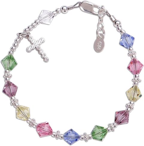 Children's Sterling Silver First Communion Rosary Bracelet with High End Crystals and CZ Cross (6-6.5") in Kuwait