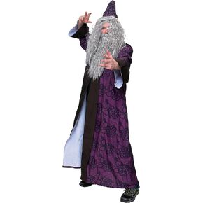 زي ComfyCamper Wizard للرجال البالغين - يتضمن الرداء واللحية - قبعة معطف للرجال من عصر النهضة القرون الوسطى التنكري للهالوين in Saudi Arabia