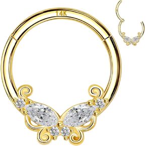 ALACLO 14K Solid Gold Nose Septum Jewelry Cartilage Earring Hoop 16G 8mm/10mm Septum Ring for Nose, Ring, Daith, Helix, Tragus, Earring Piercing Jewelry, Hypoallergenic