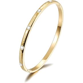 سوار للنساء فتاة مطلية بالذهب مستوحاة العتيقة الفولاذ المقاوم للصدأ ملتوية مفتوحة مكعب زركونيا الإسورة in Kuwait