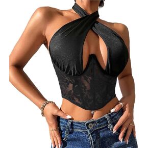 Aularso Women's Sexy Corset Top Open Back Boned Mesh Bustier Bandeau Sleeveless Outfits Corset Bodyshaper Summer Crop Top