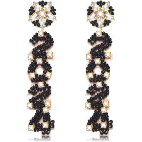 New Years Earrings 2024 Beaded Cute Dangle Earring Handmade Crystal Beaded Drop Dangling Earrings New Year Eve Christmas Festive Holiday Party Jewelry Accessory Gift for Girls