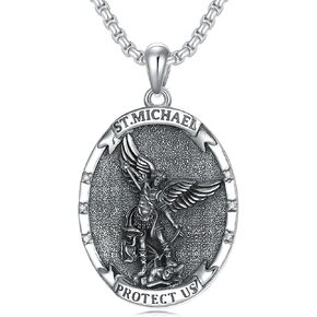 LWXIE Diamond St Michael/St Jude/Virgin Mary Necklace for Men and Women 925 Sterling Silver Religious Amulets Jewelry Gifts