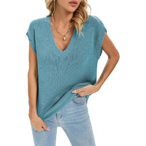 Famulily Deep V Neck Tanks for Women Casual Cap Sleeve Sweater Vest Summer Ribbed Knitted Tank Tops in Kuwait