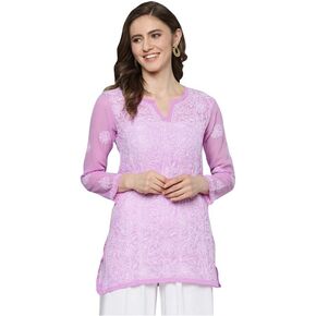 Ada Indian Hand Embroidered Traditional Chikankari Georgette Top Tunic Shirt Kurti for Women A911230