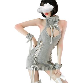 Japan Style Women's Virgin Killer Cosplay Pullover Sleeveless Knitted Bandage Hi Low Anime Sweater Vest Top in Saudi Arabia
