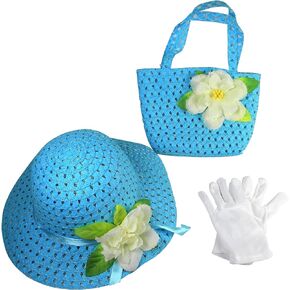 Butterfly Twinkles Girls Tea Party Dress Up Play Set with Sun Hat, Purse, and White Gloves