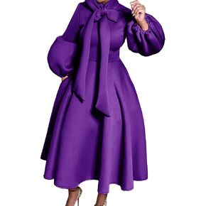 AOMEI Women's Bowtie Neck Lantern Sleeve High Waist A-Line Long Dress in Kuwait