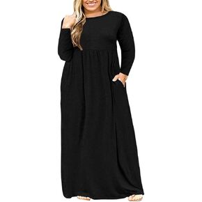 BISHUIGE Womens XL-6XL Long Sleeve Casual Plus Size Maxi Dresses with Pockets in Kuwait