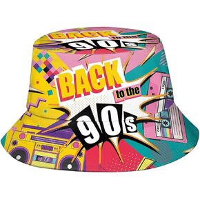 Retro Bucket Hat 80s 90s Icons Summer Unisex Geometric Print Travel Beach Fisherman Hat
