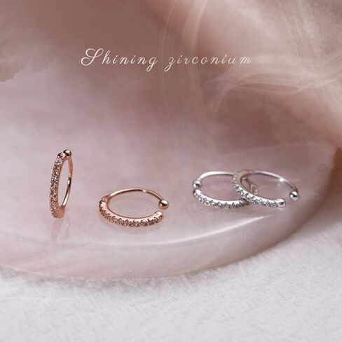 Dainty Crystal Ear Cuffs No Piercing Small Fake Hoop Earrings Sterling Silver CZ Cartilage Wrap Climber Huggies 11mm for Women Girls Rose Gold in Kuwait