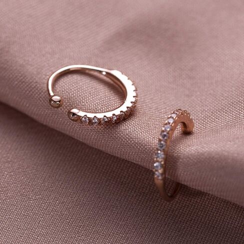 Dainty Crystal Ear Cuffs No Piercing Small Fake Hoop Earrings Sterling Silver CZ Cartilage Wrap Climber Huggies 11mm for Women Girls Rose Gold in Kuwait